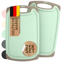 Blumtal Schneidebrett Kunststoff groß 40x24,5 cm 2er Set - Schneidebretter + Saftrillen & Griff - Cutting Board - Schneidbrett BPA frei- Chopping Board - Schneidbretter - Schneidebrett groß Grün