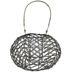 Windlicht   , braun , Rattan,Glas , Maße (cm): H: 22,5  Ø: 21