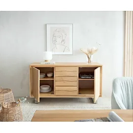 DeLife Sideboard Live-Edge 150 cm Eiche Natur 3 Schübe 2 Türen Sideboards, Baumkantenmöbel, Massivholzmöbel, Massivholz
