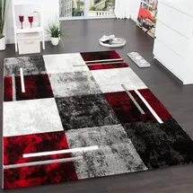 Paco Home Designer Teppich Modern mit Konturenschnitt Karo Muster Grau Schwarz rot Grösse:160x230 cm