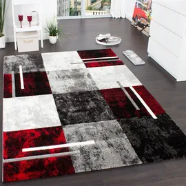 Paco Home Designer Teppich Modern mit Konturenschnitt Karo Muster Grau Schwarz rot Grösse:160x230 cm