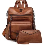 BOHJPIS Frauen Rucksack Wasserdicht Anti-Diebstahl Leichtgewicht PU Mode Reisen Mehrzweck Umhängetasche Handtasche Rucksack (Dunkelbraun)