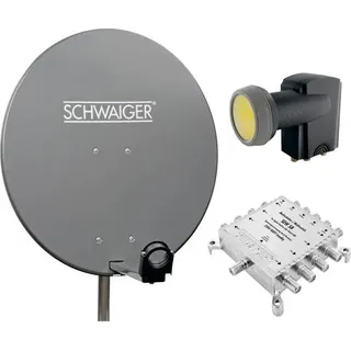 Schwaiger Sat-Spiegel 80cm anthrazit + Quattro LNB + Multischalter (6 TN)