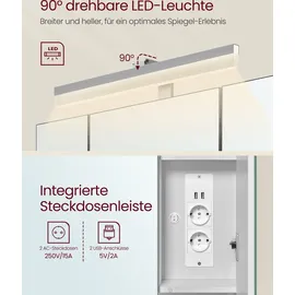 VASAGLE Badschrank mit Steckdosen, und 3 Türen, wolkenweiß