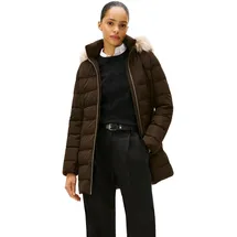 Tommy Hilfiger Damen Daunenmantel Down Slim mit Fellbesatz, Braun (Dark Coffee), XL - XL