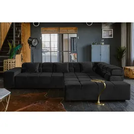 KAWOLA Sofa NEVADA Ecksofa Velvet schwarz Recamiere rechts