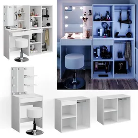 Vicco Schminktisch Isabelle Weiß, 60 cm mit LED, Hocker und Schränken