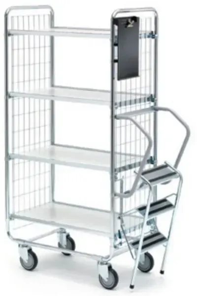 Leiterwagen Serie 100, max. 200 kg 4 Etagen 1270x460x1585 mm verzinktes Profil