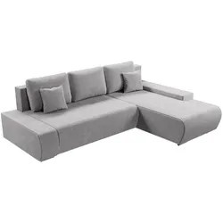Juskys Sofa Iseo Rechts mit Schlaffunktion - Stoff Couch L Form für Wohnzimmer - Hellgrau
