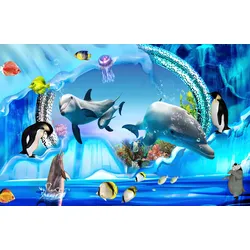 Fototapete PAPERMOON "3D DESIGN Delfine im Meer", bunt, B:3,00m L:2,23m, Vlies, Tapeten