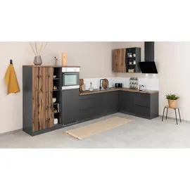 kochstation Winkelküche L-Form 380 cm grau