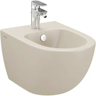Sento Wand-Bidet 37 x 54 cm mit verdeckter Befestigung V-Fit 2.0 mit Hahnloch mit Überlaufloch Sandbeige Matt