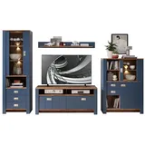 Innostyle Wohnwand Holzwerkstoff Parisian Blue/Haveleiche Cognac LED-Beleuchtung - Parisian Blue