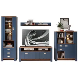 Innostyle Wohnwand Holzwerkstoff Parisian Blue/Haveleiche Cognac LED-Beleuchtung - Parisian Blue