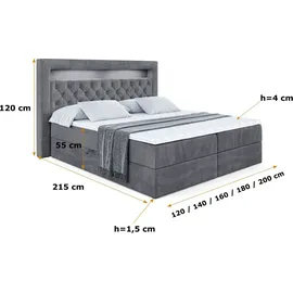 altdecor BOXBETT LED mit H4-Matratze und Lattenrost - NOEL GOLD - 160x200 Dunkelgrau