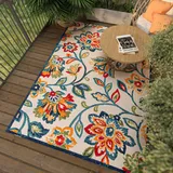 Mazovia Teppich Outdoor Wetterfest - Teppiche für Terrasse, Garten - Balkon Teppich Wasserabweisend - Geblümt - Bunt 80 x 200 cm