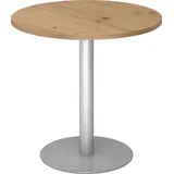 bümö Besprechungstisch, Esstisch klein, Tisch rund 80 cm - Kleiner Esstisch Asteiche, Rundtisch Esstisch 2 Personen mit Holz-Platte, Säule aus Metall in Silber, Konferenztisch, Bistrotisch