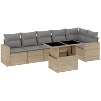 vidaXL 7-tlg Garten-Sofagarnitur mit Kissen Beige Poly Rattan