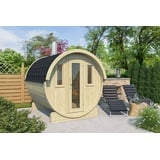 Finn Art Blockhaus Fasssauna Ove 1 PLUS, Schindeln rot, Outdoor Gartensauna, mit Holz Ofen, Bausatz rot