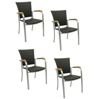 Konway Stapelstuhl ARUBA (4 St), 4x KONWAY® ARUBA Stapelsessel Schwarz Premium Polyrattan Sessel schwarz