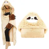 Faultier Decke mit Ärmeln, Superweiche Faultier Tragbare Kapuzendecke, Gemütlicher Plüsch Flanell Fleece Hoodie Wurf Mantel Wrap mit Klauen