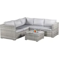 bixente Garten-Lounge 5-Sitzer mit Tisch und integriertem Kühlfach. Inkl. Auflagen und abnehmbaren Bezügen. wetterfest und UV beständig Grau