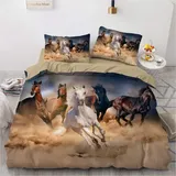 NEWAT Meetlife 3D-Bettwäsche-Set für Kinder, Motiv: wilde Pferde, Laufende Pferde, für Jungen, Mädchen, Bettdeckenbezug, Einhorn-Pferd, 135 x 200 cm