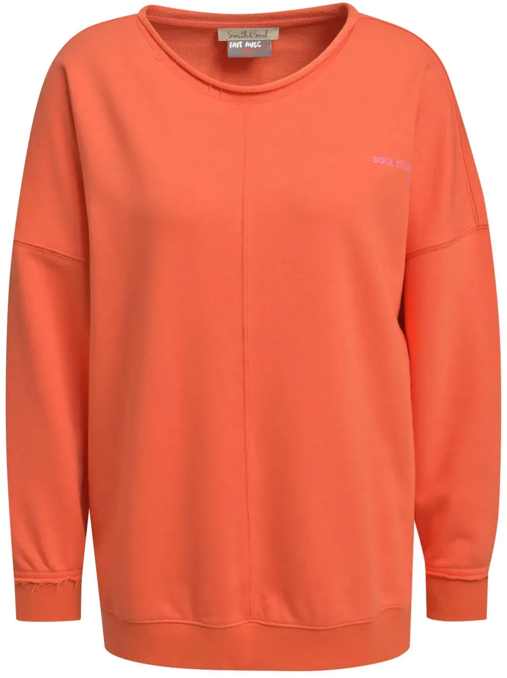 Sweatshirt SMITH & SOUL, Damen, Gr. L, mandarin rot, Sweatware, Obermaterial: 70% Baumwolle, 20% Modal, 10% Polyester, bedruckt, oversize hüftbedeckend, Rundhals, angesetztes Bündchen, Sweatshirts Sweatshirt, im Oversized Fit, Print