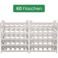 ARTECSIS Weinregal stapelbar Kunststoff für 60 Flaschen, stabiles Flaschenregal für Gastronomie und Lagerraum, erweiterbare Weinlagerung, Weiss