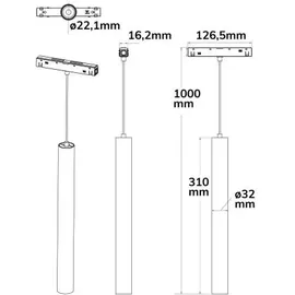 Fiai IsoLED ISOLED LED Hängeleuchte Pipe für NV-Schienensystem Track48 31cm / Ø 3.2cm, 48V DC, CRI90, DALI dimmbar ISO-116758