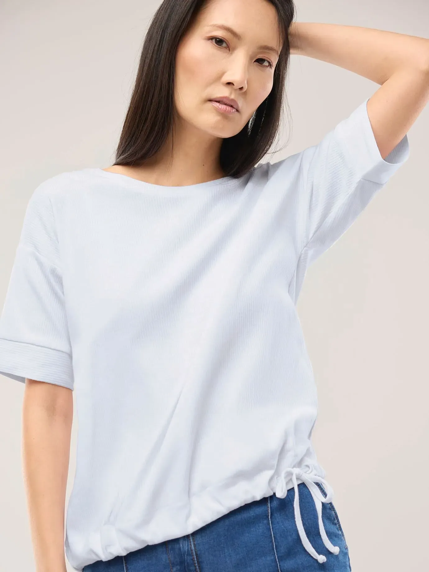 Walbusch Damen Blousonshirt in Rippenstruktur Weiß