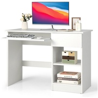 Costway Schreibtisch mit Tastaturablage, Schublade und verstellbarem Regal, Computertisch, PC-Tisch, Bürotisch für kleine Räume, weiß, 108 x 48...