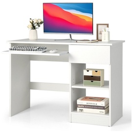 Costway Schreibtisch mit Tastaturablage, Schublade und verstellbarem Regal, Computertisch, PC-Tisch, Bürotisch für kleine Räume, weiß, 108 x 48...