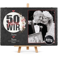 PR Print Royal Schiefertafel selbst gestalten- Fotocollage - 50 Jahre - Personalisiertes Geschenk zur goldenen Hochzeit mit Foto, Namen und Datum - inkl. Holzstaffelei, 20 x 30 cm