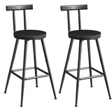 Barhocker, 2er Set, Barstühle, Küchenstühle mit Rückenlehne, Metallrahmen, Mu...