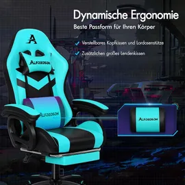 luxuskollektion Gaming Stuhl RGB LED Massage Fußstütze ergonomisch Cyan