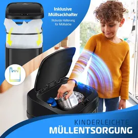 Kesser KESSER® Sensor Mülleimer Küche Automatik mit Bewegungssensor Abfalleimer | Soft-Close-Deckel Müllbehälter mit Touch-Bedienfeld & Sensor LCD-Display Edelstahl inkl. Müllsackhalter