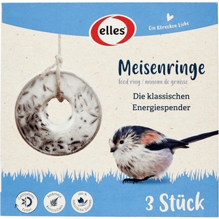 Elles Meisenringe 3 Stück 150g I Nährstoffreicher Snack & Vogelschaukel I Fett- und energiereich | Erlesene Zutaten I Für alle Wildvögel