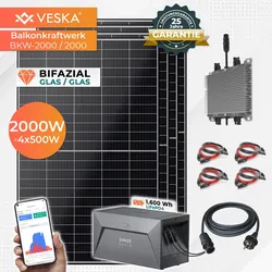 VESKA® Solaranlage 2000/2000W Bifazial und 1,6 kWh Batteriespeicher