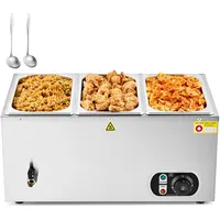 Wilprep Bain Marie 18L Warmhaltebehälter Grillgut Gastro Speisewärmer Elektrisch, Chafing Dish Buffetwärmer Wärmebehälter Essen mit 3 X 1/3 GN-Behälter mit Ablaufhahn & Deckel 1500W 30-85°C Edelstahl