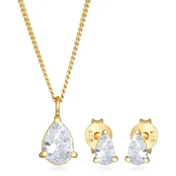 Schmuckset ELLI "Kette Ohrstecker Tropfen Zirkonia Set 925 Silber", gold (gold, weiß), Schmuck-Sets, Damen, OneSize,mit Stein, Silber 925 (Sterlingsilber)