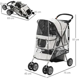 PawHut Hundebuggy Faltbarer Hundewagen bis 10 kg Grau 75x45x97 cm
