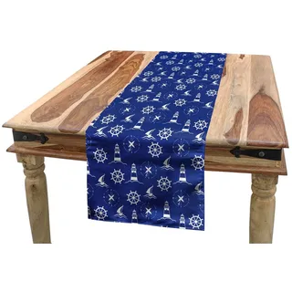 Abakuhaus Tischläufer Esszimmer Küche Rechteckiger Dekorativer Tischläufer, Leuchtturm Maritime Silhouetten blau 40 cm x 300 cm