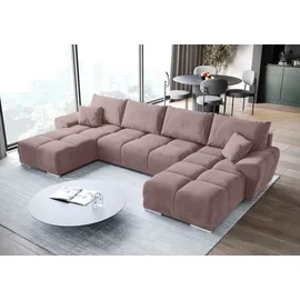 bromarkt Ecksofa NUBES Schlaffunktion, Bettkasten U-Form 372x184x85cm Rosa, - Rosa