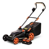 TOP CUT TC-LB-38-40V | Akku Rasenmäher Bürstenlos 38cm | 2x 4Ah Akku Doppel Ladegerät 45L Fangkorb | Leichter Elektro Rasenmäher für den Garten