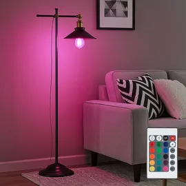 ETC Shop Alt Messing Steh Lampe Wohn Zimmer Fernbedienung Dimmer Leuchte im Set inkl. RGB LED Leuchtmittel