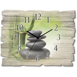 Wanduhr ARTLAND "Spa Konzept Zen Basaltsteine", grün, B:40cm H:30cm T:0,6cm, Wanduhren, wahlweise mit Quarz- oder Funkuhrwerk, lautlos ohne Tickgeräusche