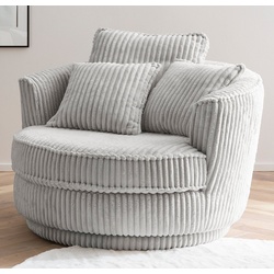 Furn.Design XXL-Sessel Comfy (Love Seat in Cord hellgrau, 120 x 120 cm), 360°drehbar, mit Bonell Federkern grau