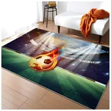 HMGAQNP Fußballplatz Spielteppich, Eisfeuer Fußball Bedruckt Großflächige Teppiche Sport rutschfest Spielteppich 3D Fußball Mit Flammen Bedruckten Teppichen Für Schlafzimmer(G,80x160cm/31x63in)