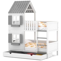 Siblo Etagenbett Etagenbett Haus ANNDY DFP mit Schublade - Etagenbett in Hausform - Etagenbetten - Kinderbetten - Massivholz - HDF - Kinderzimmer (Etagenbett mit Schublade), Ohne Matratze grau 80 cm x 190 cm x 229 cm